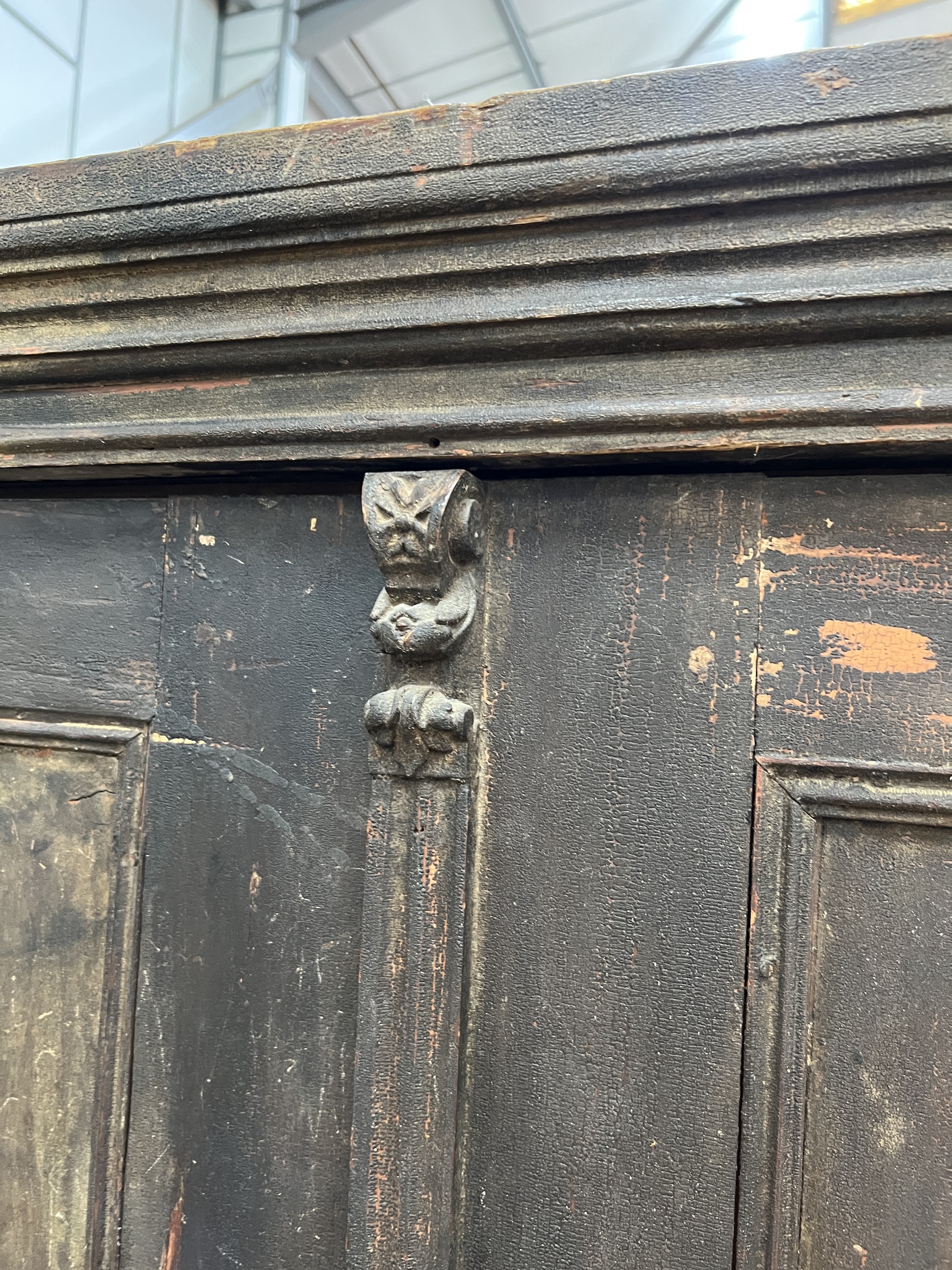 A 19th century East European stained pine household cupboard, width 105cm, depth 50cm, height 182cm